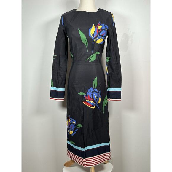 SUNO Womens Floral Midi Long Sleeve Round Neck Sheath Dress Size 2